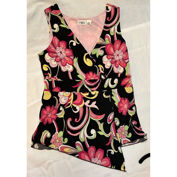 Cato Y2K Size S Hippie Boho Groovy Psychedelic Floral Asymmetrical Wrap Top - Picture 5 of 9
